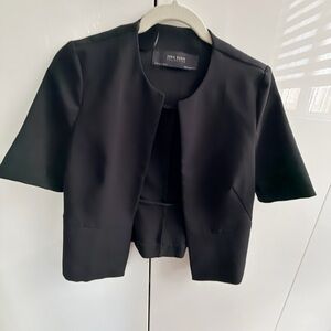 Zara Black Short-Sleeve Cropped Open-Front Blazer